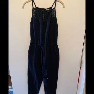 Black, lightweight, ankle length jumpsuit